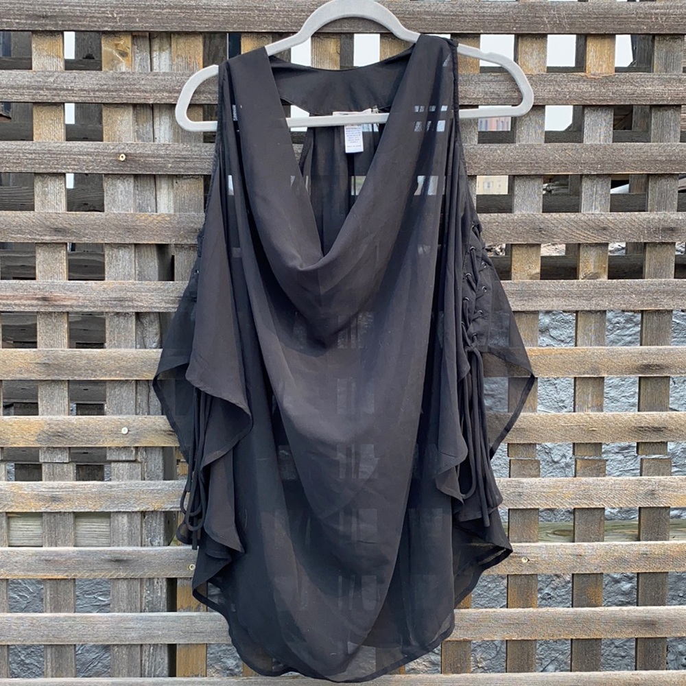 Black sleeveless cowl blouse